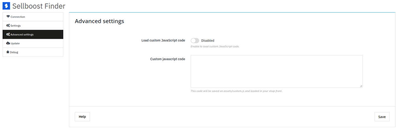 Advanced settings of the Finder module in PrestaShop