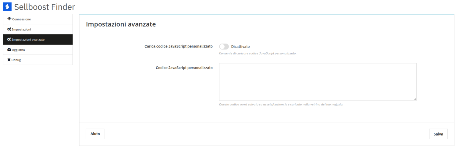 Impostazioni avanzate del modulo Finder in PrestaShop