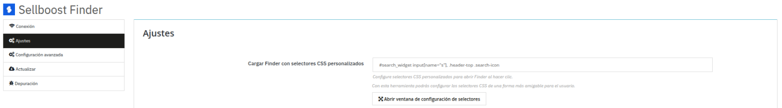 Selectores CSS configurados en el módulo de Finder