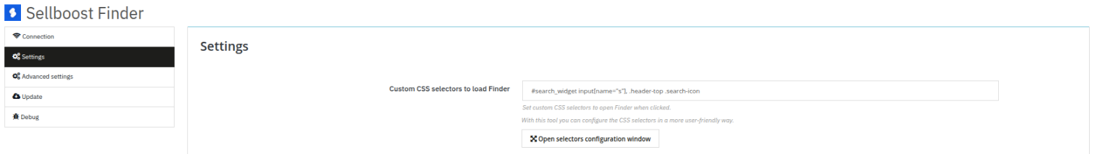 CSS selectors configured in the Finder module
