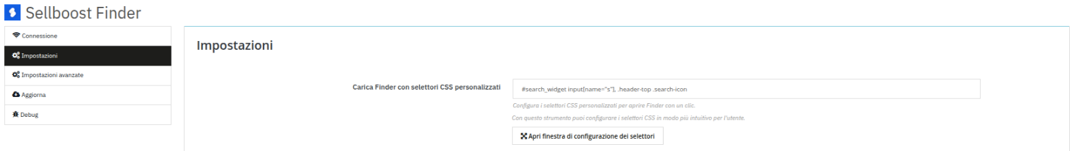 Selettori CSS configurati nel modulo Finder