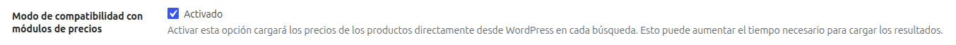Modo de compatibilidad con módulos de precios en el plugin de WordPress