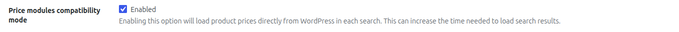 Price modules compatibility mode in the WordPress plugin